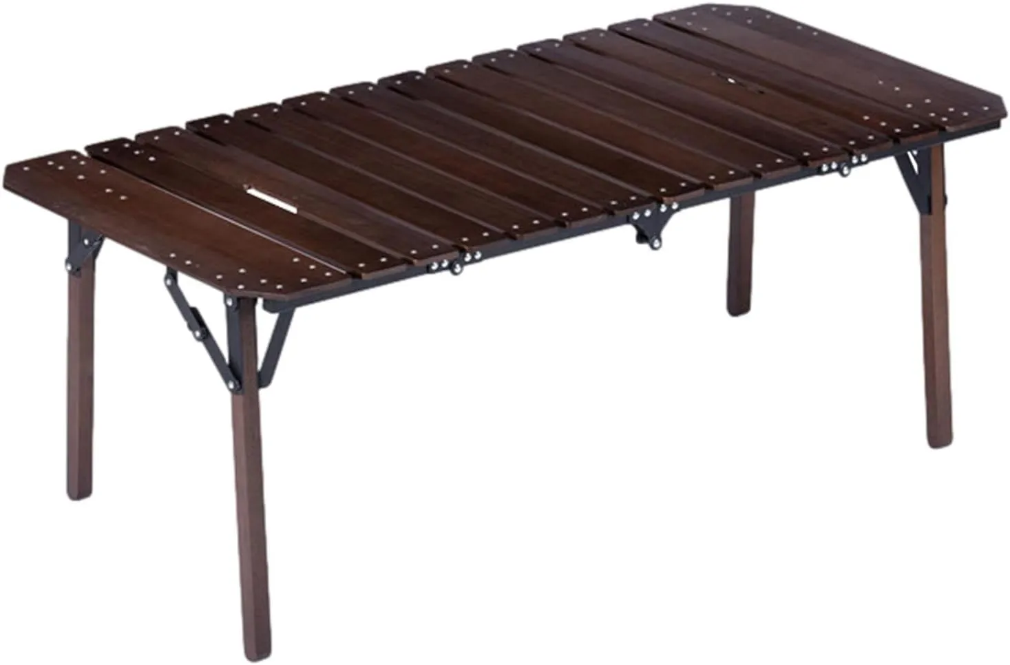 Wooden Portable Camp Kitchen Table, Outdoor Grilling Foldable Tables, Rectangle Aluminum Desktop Roll Up Table Top, Portable Camp Kitchen with Utensil Tables, Foldable Camping Table with Adjustable
