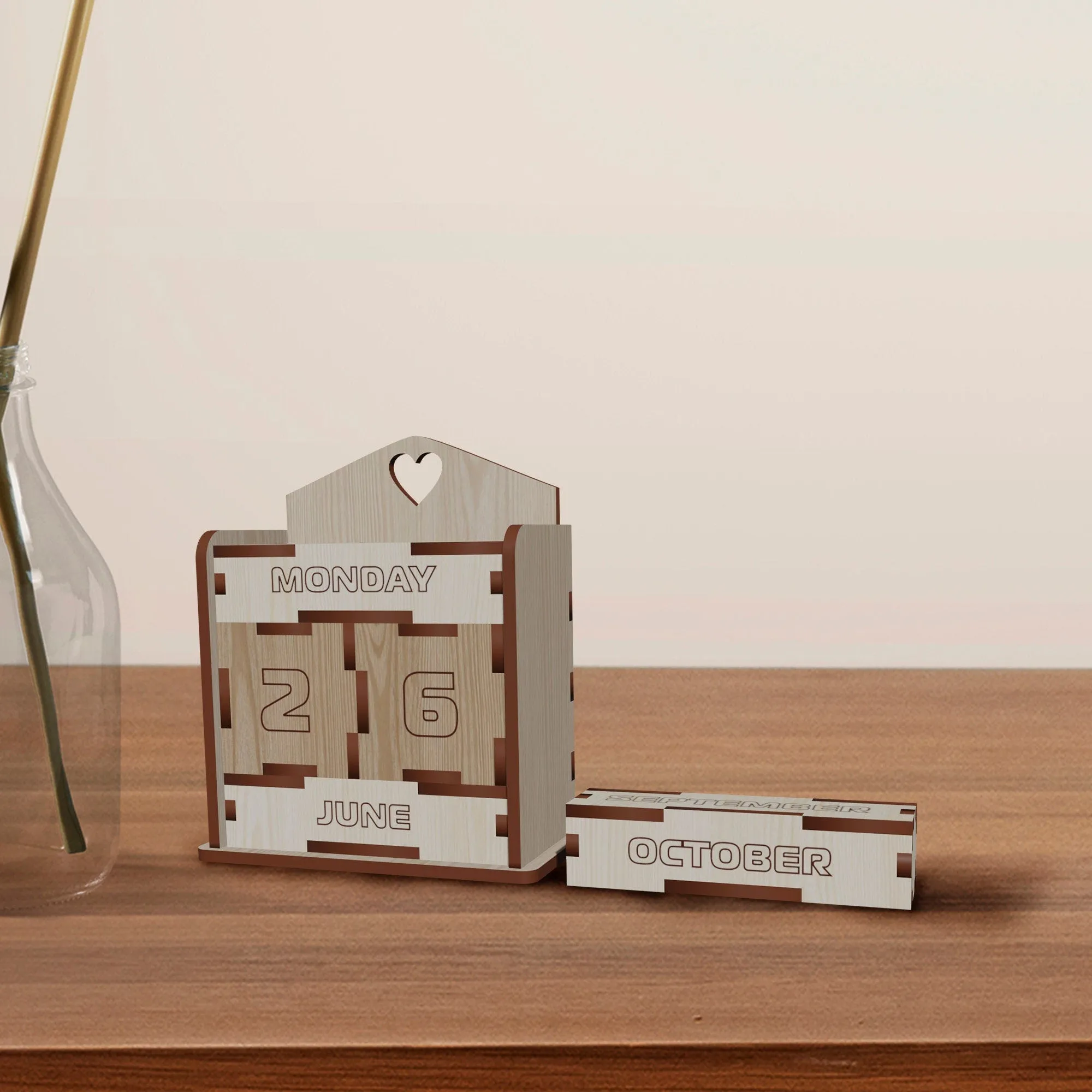 Wooden table perpetual calendar laser cut svg file