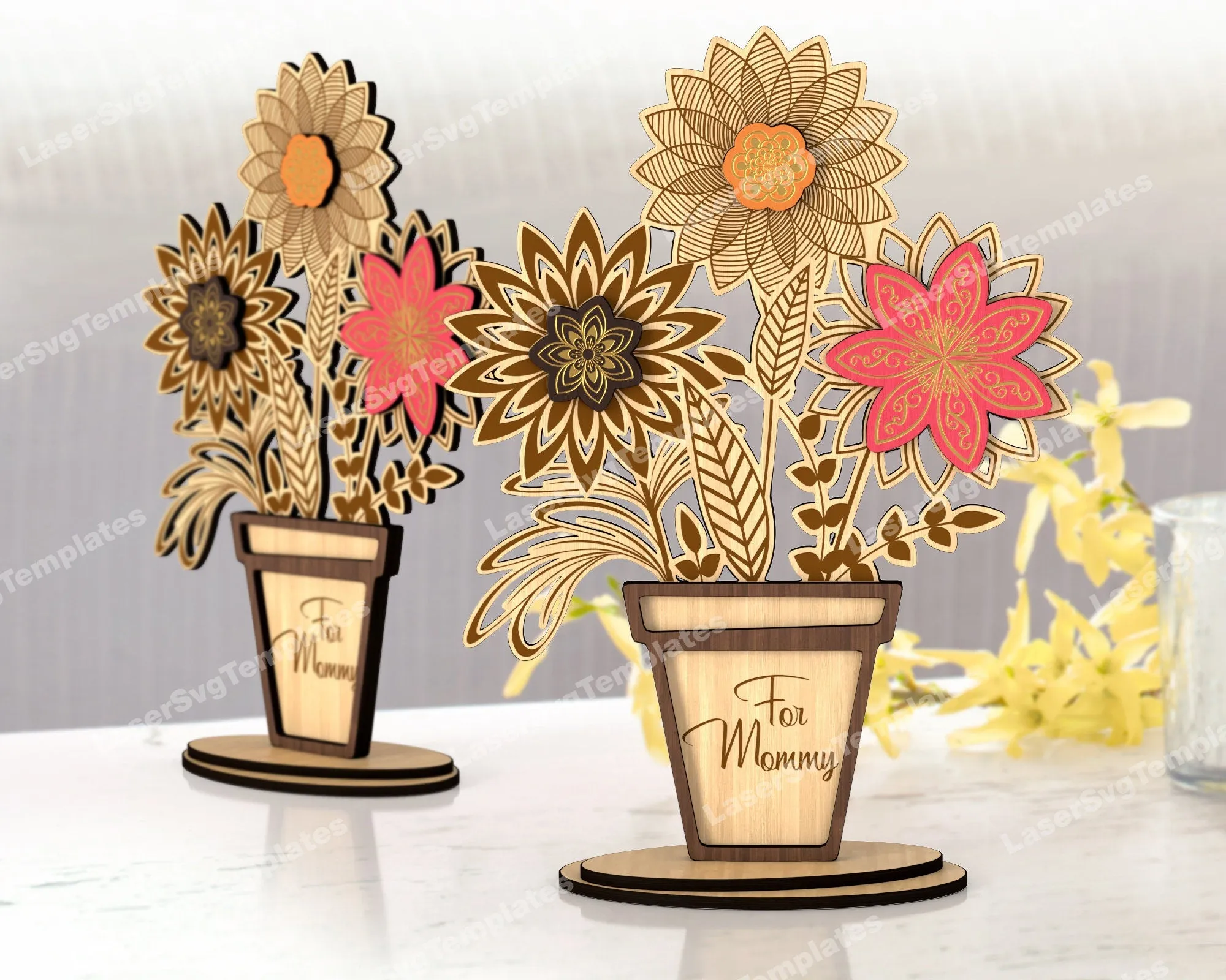 Wooden vase flowers multilayer table decor laser cut svg file