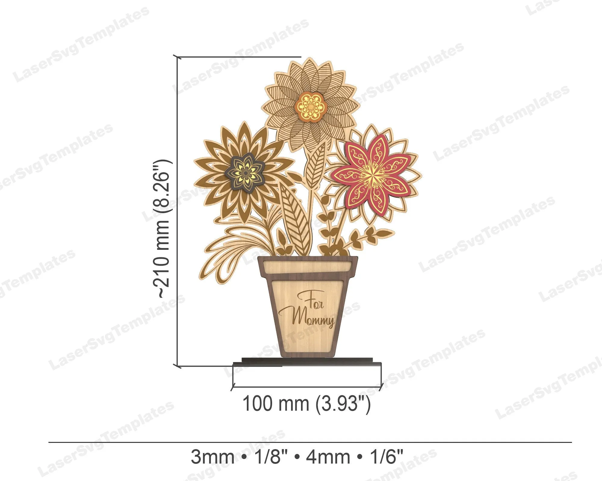 Wooden vase flowers multilayer table decor laser cut svg file