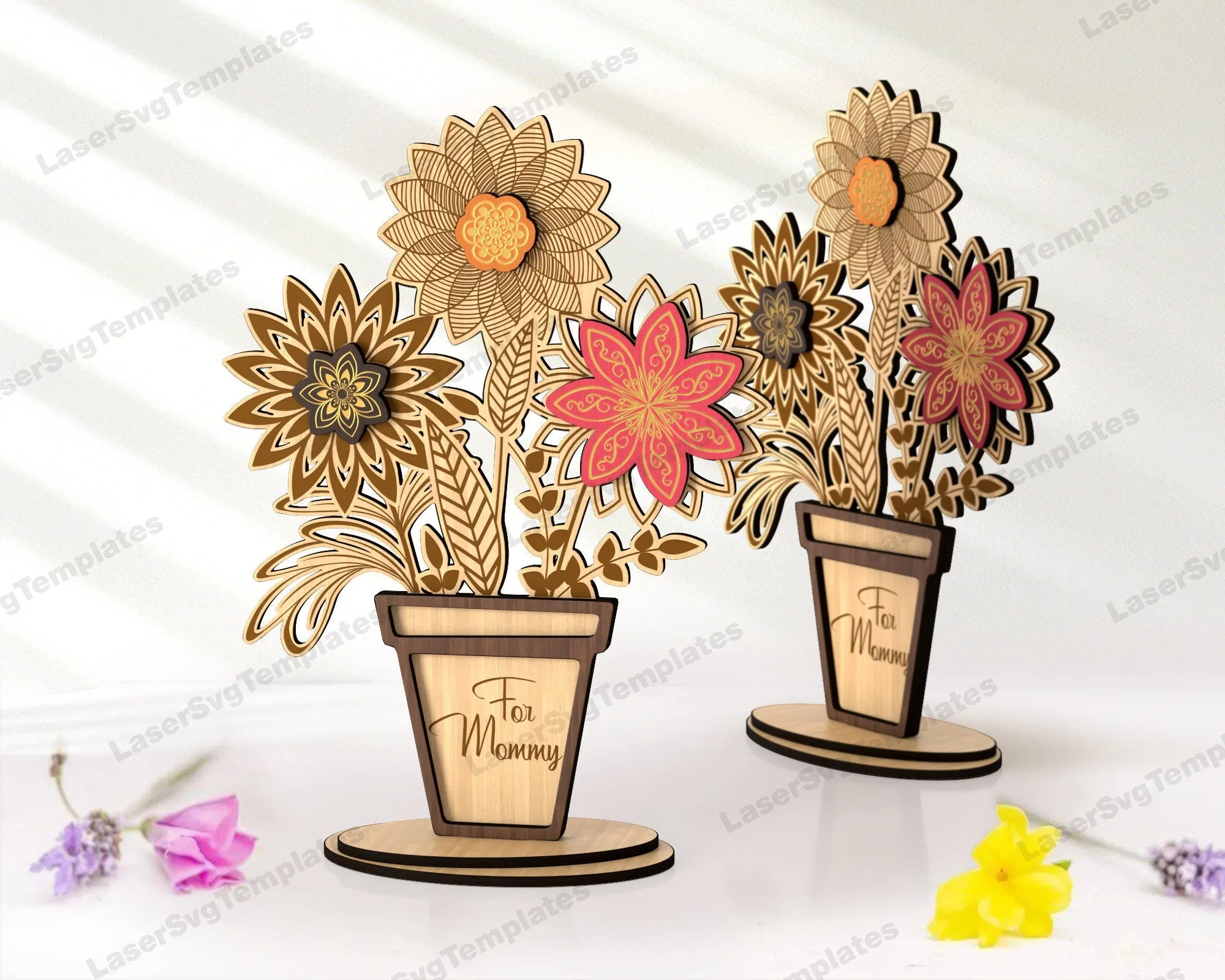 Wooden vase flowers multilayer table decor laser cut svg file