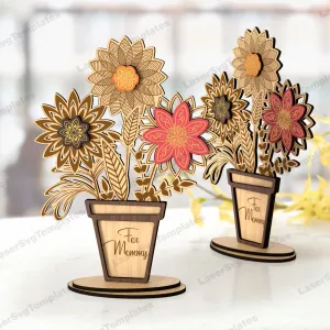 Wooden vase flowers multilayer table decor laser cut svg file