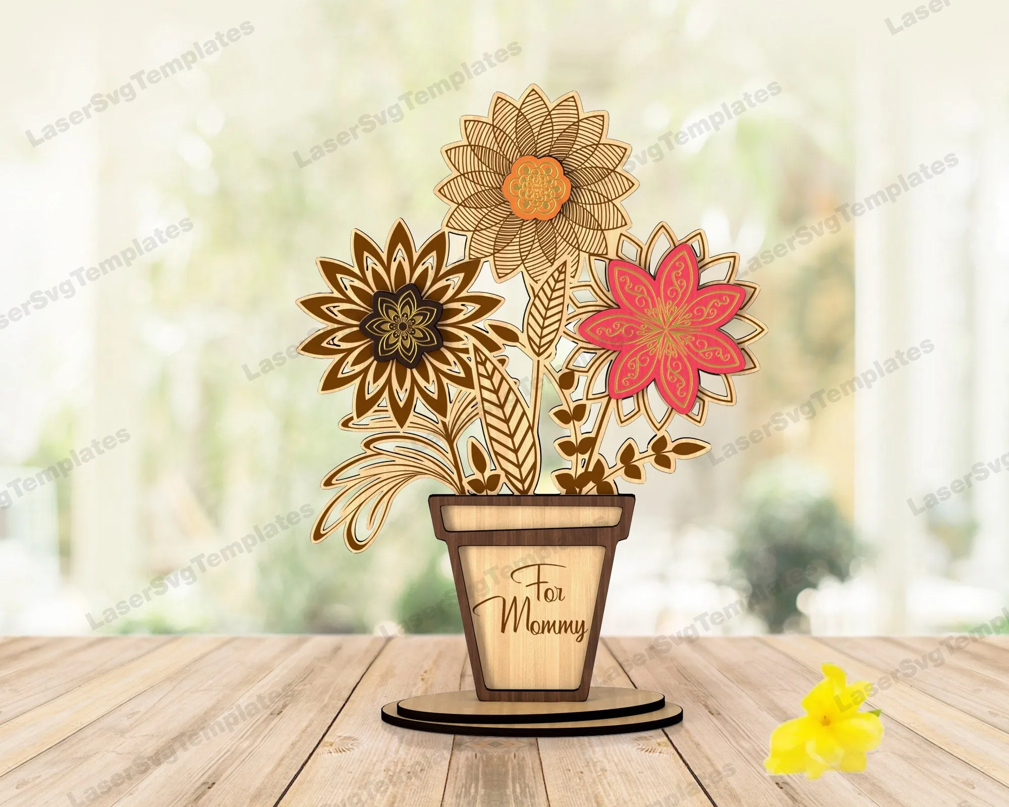 Wooden vase flowers multilayer table decor laser cut svg file