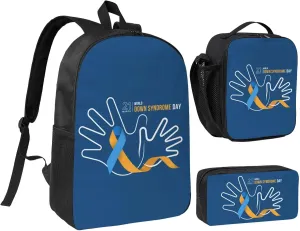 World Down Syndrome Awareness Day Backpack Set Lightweight Laptop Backpack Lunch Bag with Pencil Case for Women Men Travel Work