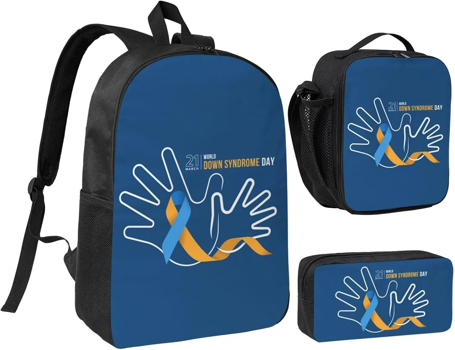 World Down Syndrome Awareness Day Backpack Set Lightweight Laptop Backpack Lunch Bag with Pencil Case for Women Men Travel Work