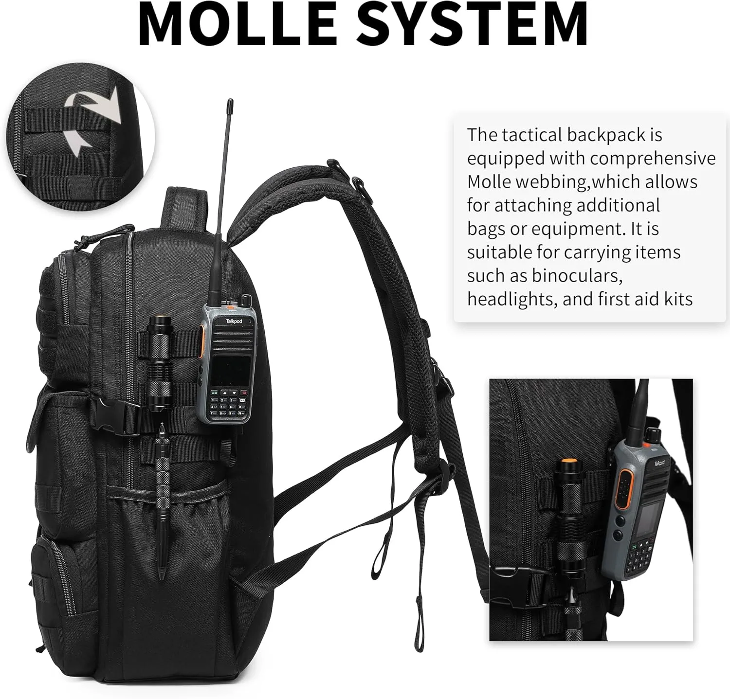 Wotony Tactical Backpack - Military waterproof backpack with multiple pockets and tactical gear for the outdoors (Black, 30L)