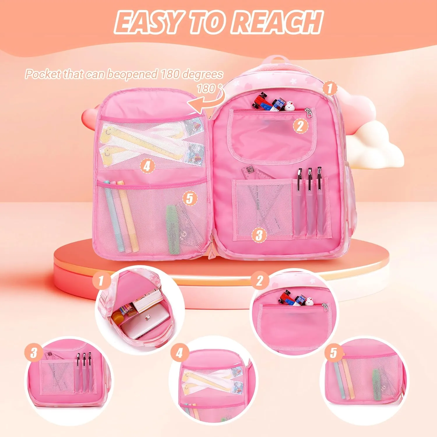 Wraifa Girls Backpack and Lunch Box Set - Sequin Backpack for Girls Elementary School Preschool Princess Kids Bookbag (Lunch Bag Set Pink)