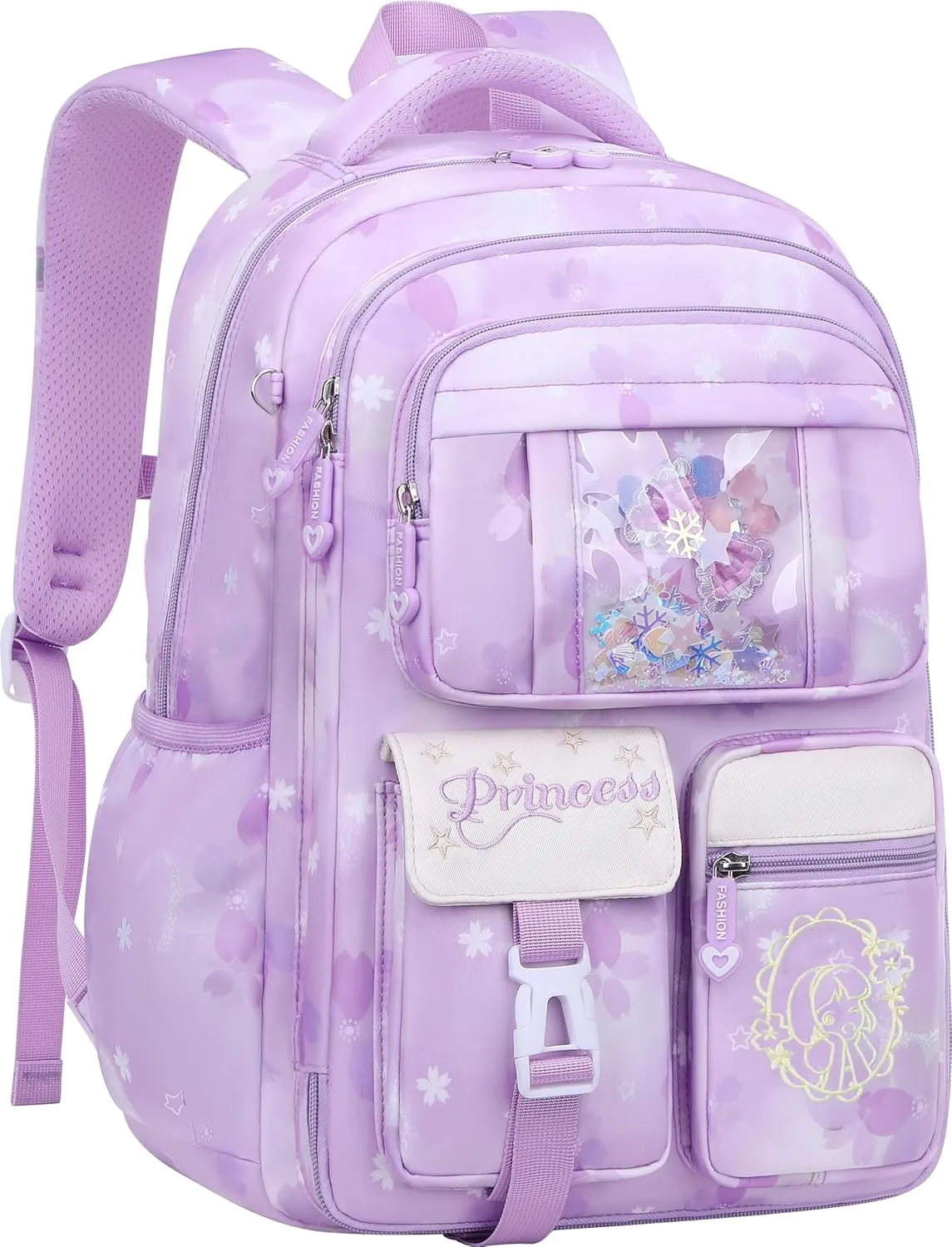 Wraifa Girls Backpack and Lunch Box Set - Sequin Backpack for Girls Elementary School Preschool Princess Kids Bookbag (Only Backpack Purple)