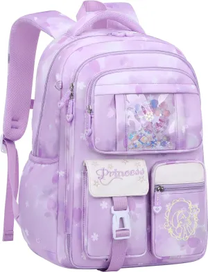 Wraifa Girls Backpack and Lunch Box Set - Sequin Backpack for Girls Elementary School Preschool Princess Kids Bookbag (Only Backpack Purple)
