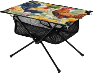 xigua Roosters and Sunflowers Folding Camping Table,Portable Camp Table with Carry Bag Beach Table Folding Table for Picnic, Camp,Party,Travel246