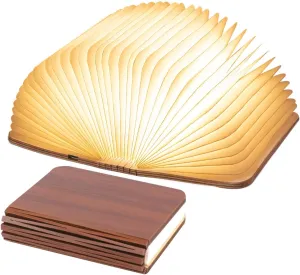 XIUDI 8 Colors Mini Folding Book Lamp,Portable Wooden Book Lights,Desk Light,Novelty LED Paper Lantern with USB Rechargeable Night Light,Unique Gifts for Book Lovers,Mini Wood (Size3.9×3.1×1in)