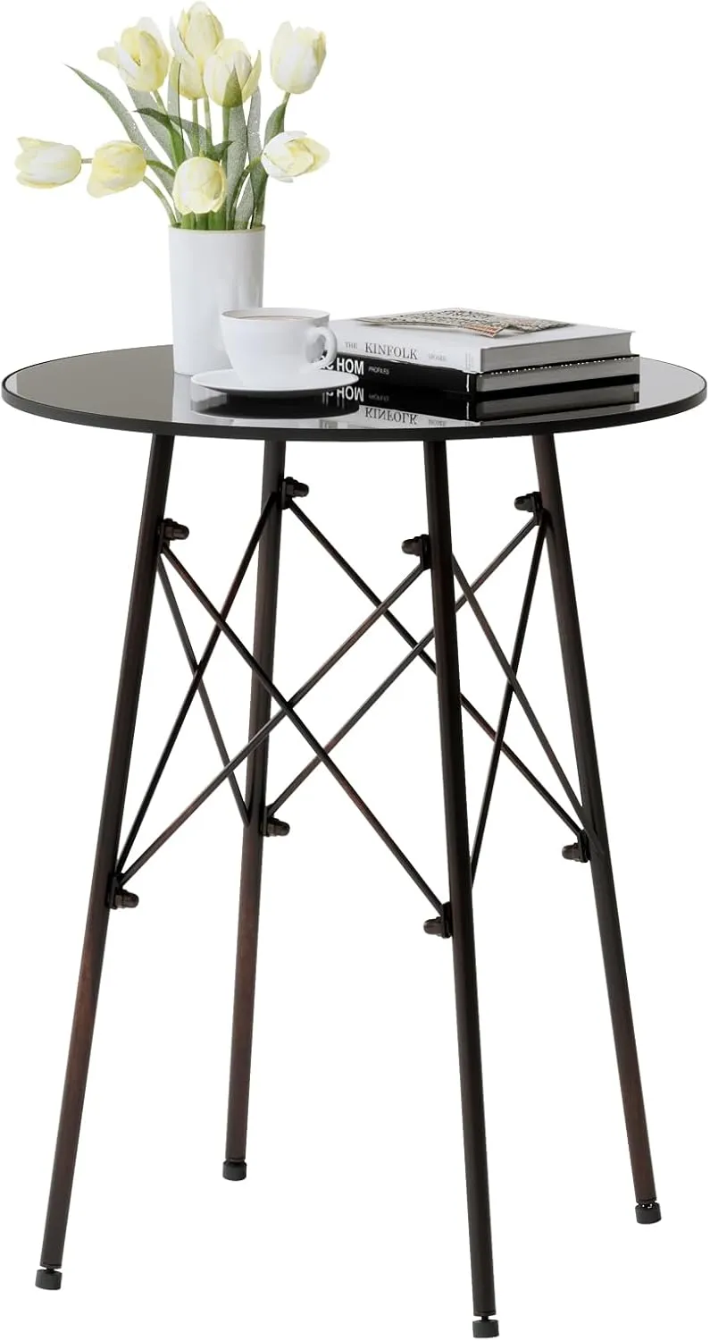 XIV Outdoor Side Table, Small Outdoor Table, Round Patio Side Table Metal, Weatherproof, Small Accent End Table for Patio, Garden, Balcony, Yard (Glass)