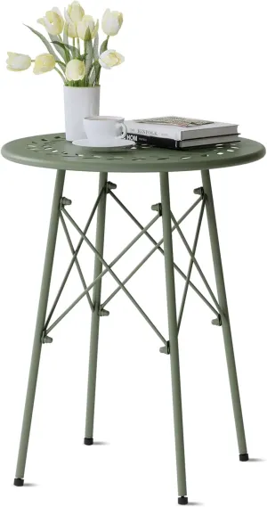 XIV Outdoor Side Table, Small Outdoor Table, Round Patio Side Table Metal, Weatherproof, Small Accent End Table for Patio, Garden, Balcony, Yard (Green)