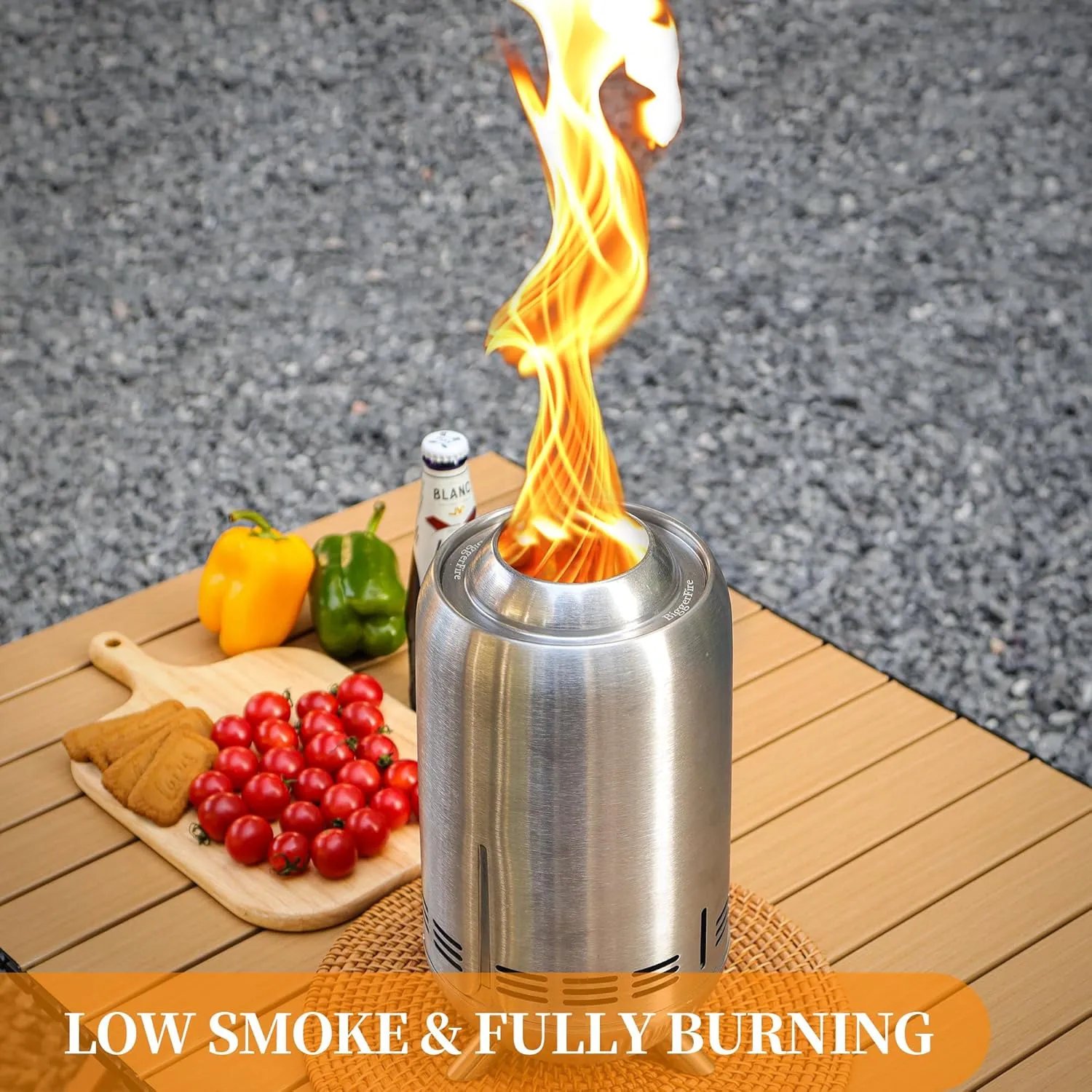XL Portable Table Top Fire Pit, Tabletop Smokeless Fire Pit, Low Smoke Burning Outdoor Stove Firepit Fueled by Pellets or Wood,for Urban & Suburbs, with Travel Bag (Stainless Steel,Sliver)30.6x16.3cm
