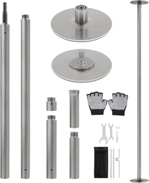 Yaheetech Dance Pole Portable Dancing Pole Height Adjustable 6.9ft-9ft Static Spinning Pole for Apartment, Silver/Argent