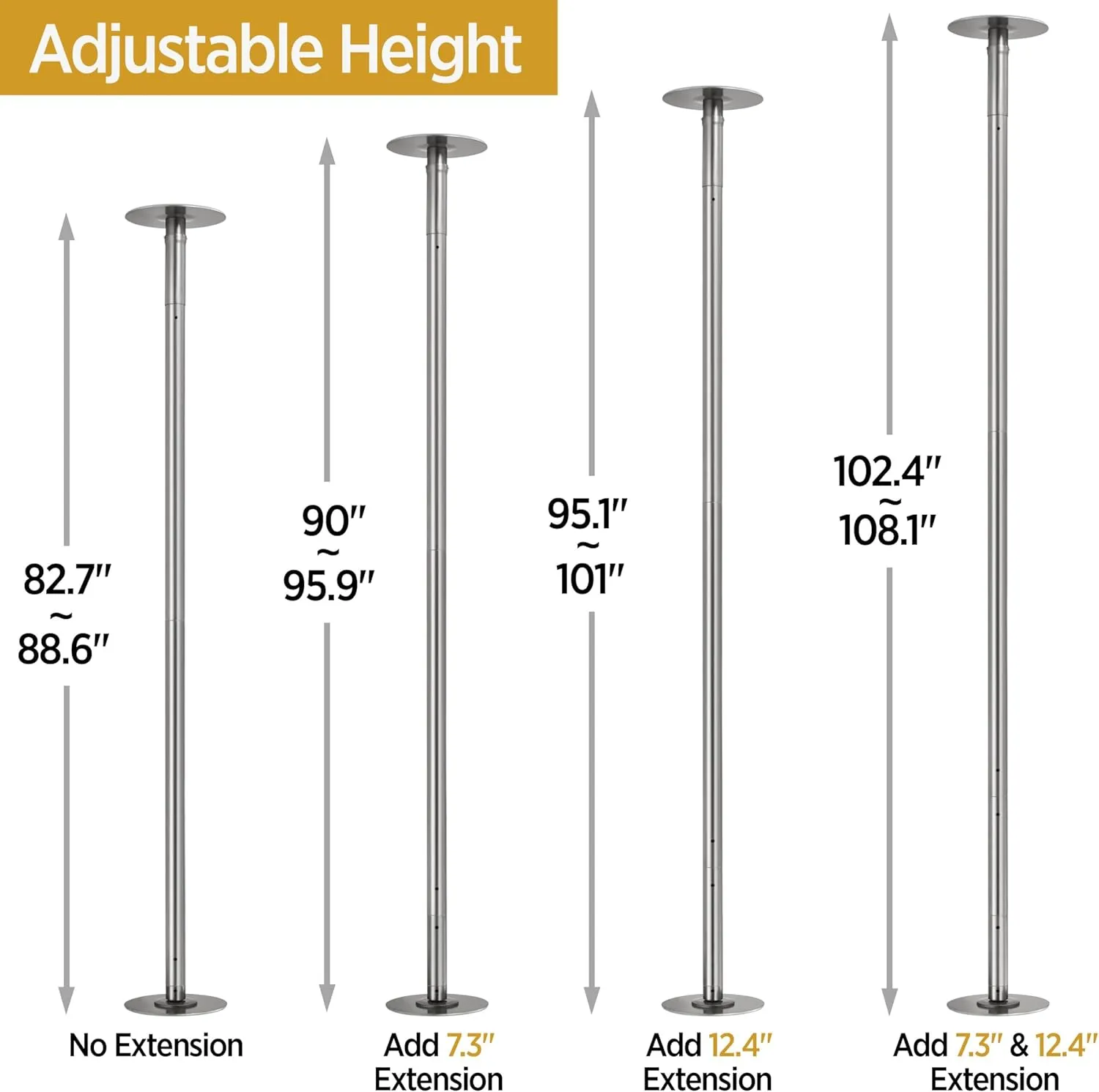Yaheetech Dance Pole Portable Dancing Pole Height Adjustable 6.9ft-9ft Static Spinning Pole for Apartment, Silver/Argent
