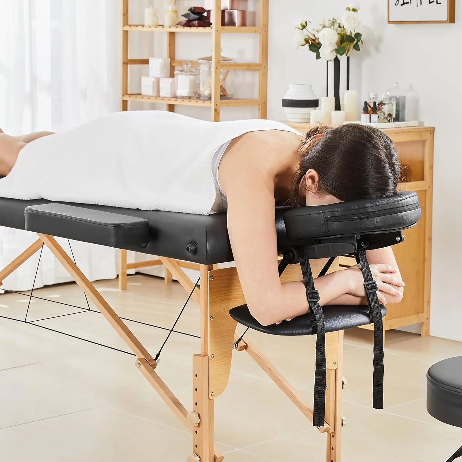 Yaheetech Massage Table Lash Bed Portable Massage Spa Bed Beauty Tattoo Table Adjustable for Eyelash Tech Physical Therapy Couch, Black