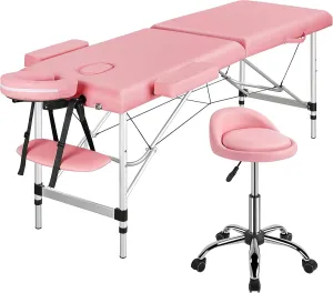 Yaheetech Massage Table with Rolling Stool & Adjustable Salon Chair Aluminum Massage Bed Swivel Stool Waxing Table Physical Therapy Bed