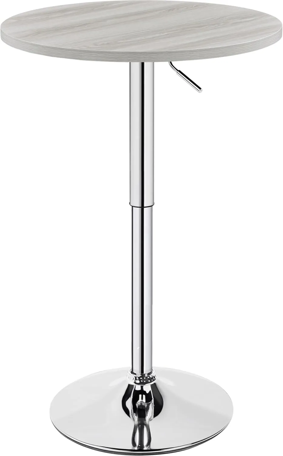 Yaheetech Round Bar Table, Adjustable Height and 360° Swivel Bar Tables, Cocktail Table with MDF Top, Silver Leg Base for Bar, Bistro, Café, Grey
