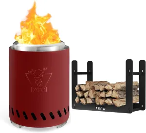 YEFU Tabletop Fire Pit 9.7 x 7.1 in Red Low Smoke Camping Stove&YEFU Mini Firewood Rack for Solo Mesa Stove Mesa XL, Fueled by Pellets or Wood, with Travel Bag & 2 Mini Sticks & Fireproof Mat