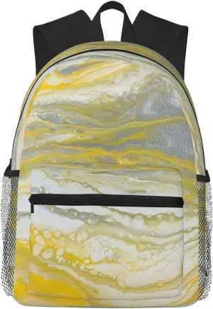 Yellow & Gray Abstract Bathroom Lightweight Packable Backpack Travel Casual Hiking Daypack Foldable Backpack For Men Women
