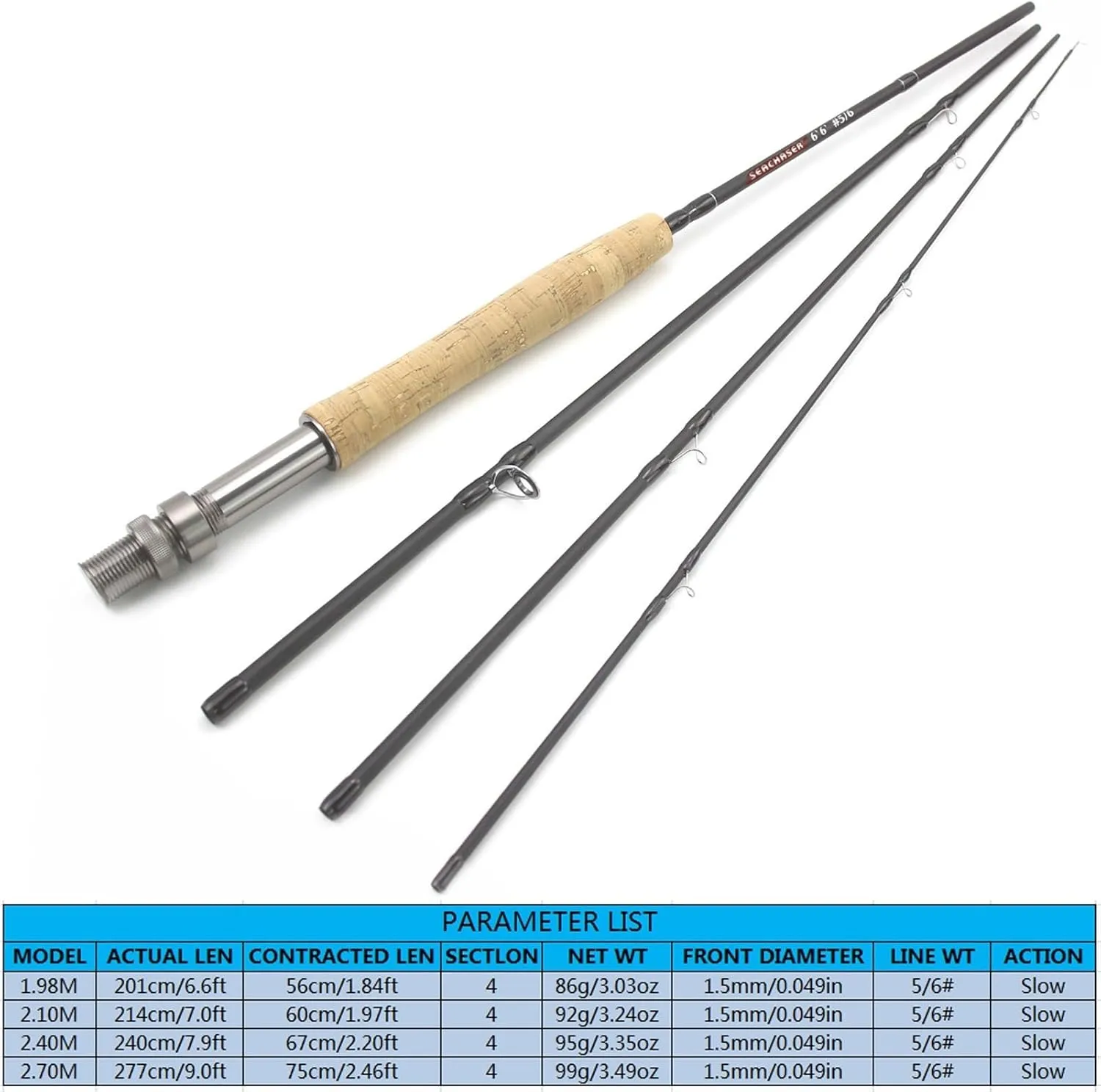YG007 1.98M 2.1M 2.4M 2.7M Telescopic Carbon 4 Sections Fly Fishing Rod Fast Action Freshwater Fly Rods for Trout Salmon Fishing Portable Sea Pole
