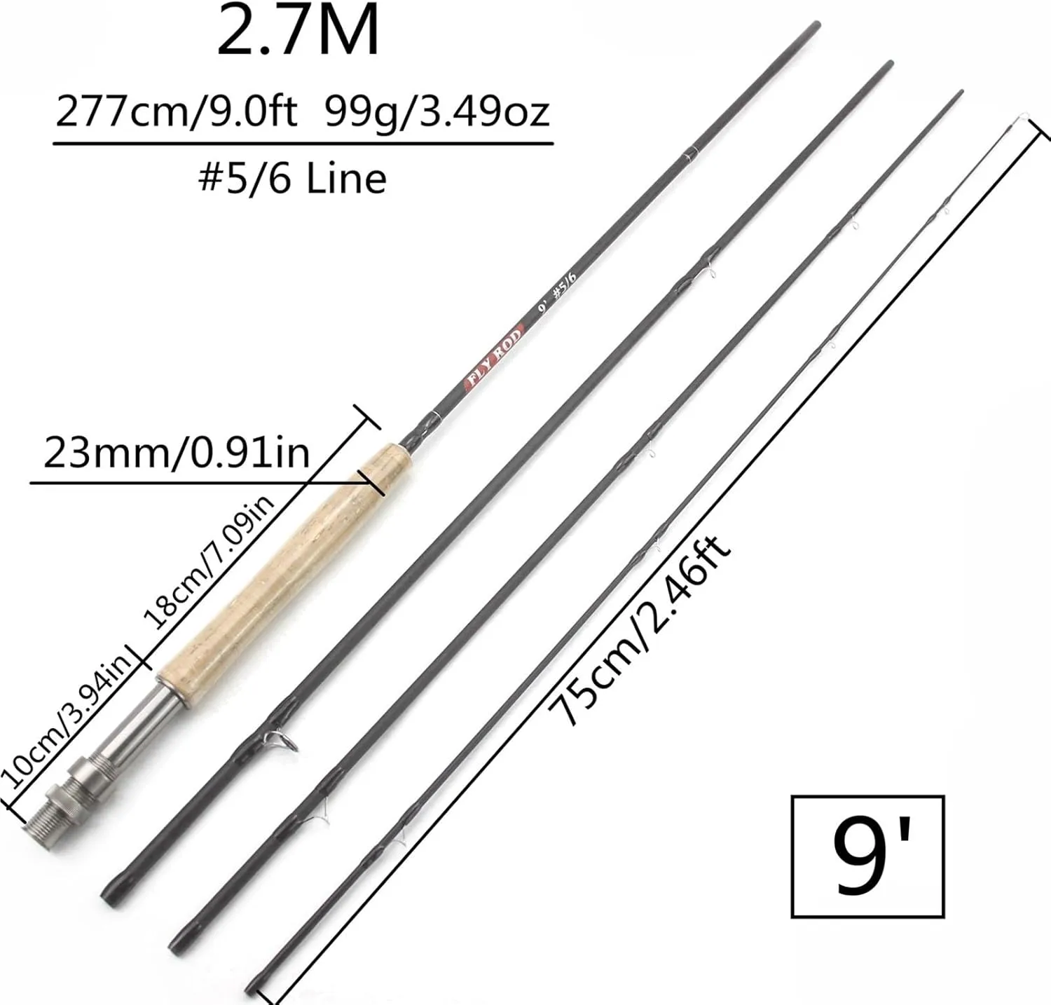 YG007 1.98M 2.1M 2.4M 2.7M Telescopic Carbon 4 Sections Fly Fishing Rod Fast Action Freshwater Fly Rods for Trout Salmon Fishing Portable Sea Pole