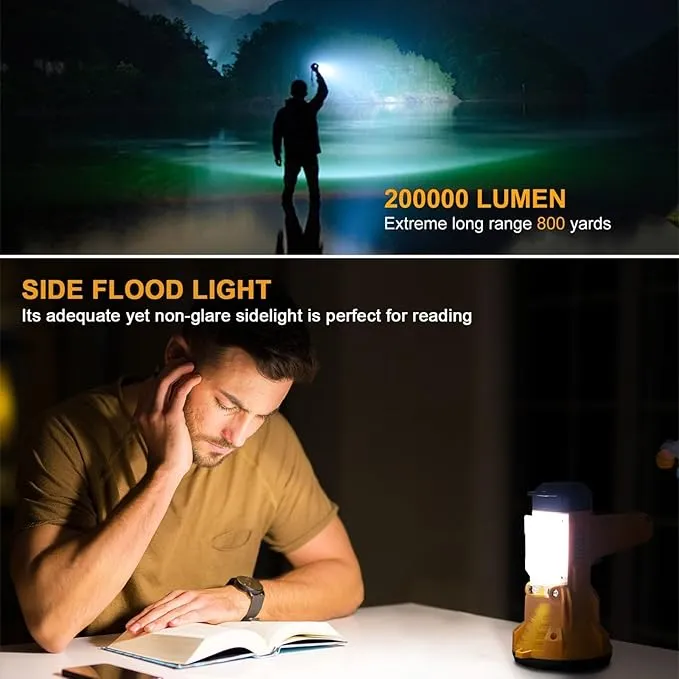 YIERBLUE Rechargeable Spotlight Flashlight 900000 High Lumen with Side Flood Light, IP66 Waterproof Spot Lights 20 Hours Long Lasting, with Foldable Stand and Detachable Red Filter
