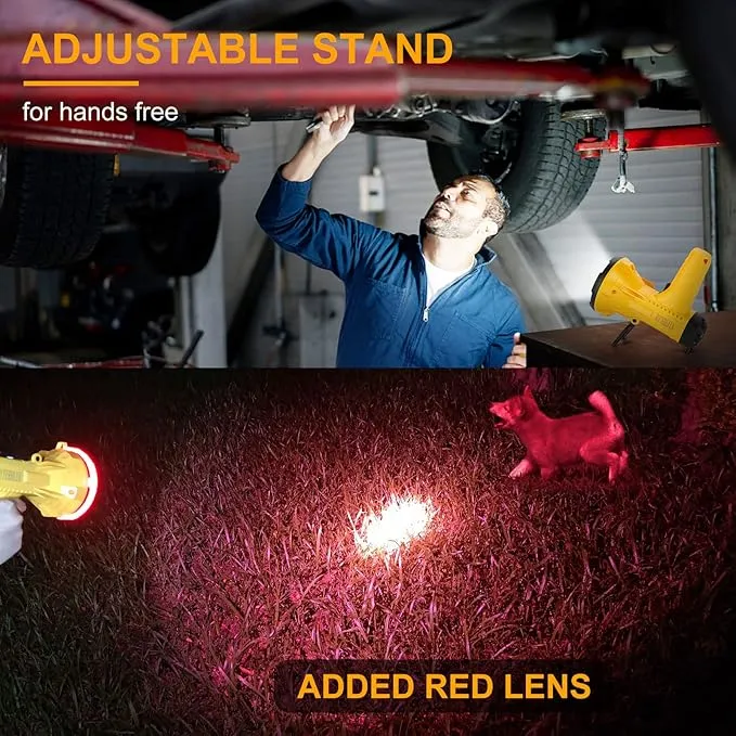 YIERBLUE Rechargeable Spotlight Flashlight 900000 High Lumen with Side Flood Light, IP66 Waterproof Spot Lights 20 Hours Long Lasting, with Foldable Stand and Detachable Red Filter