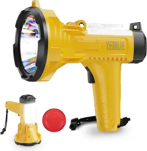 YIERBLUE Rechargeable Spotlight Flashlight 900000 High Lumen with Side Flood Light, IP66 Waterproof Spot Lights 20 Hours Long Lasting, with Foldable Stand and Detachable Red Filter