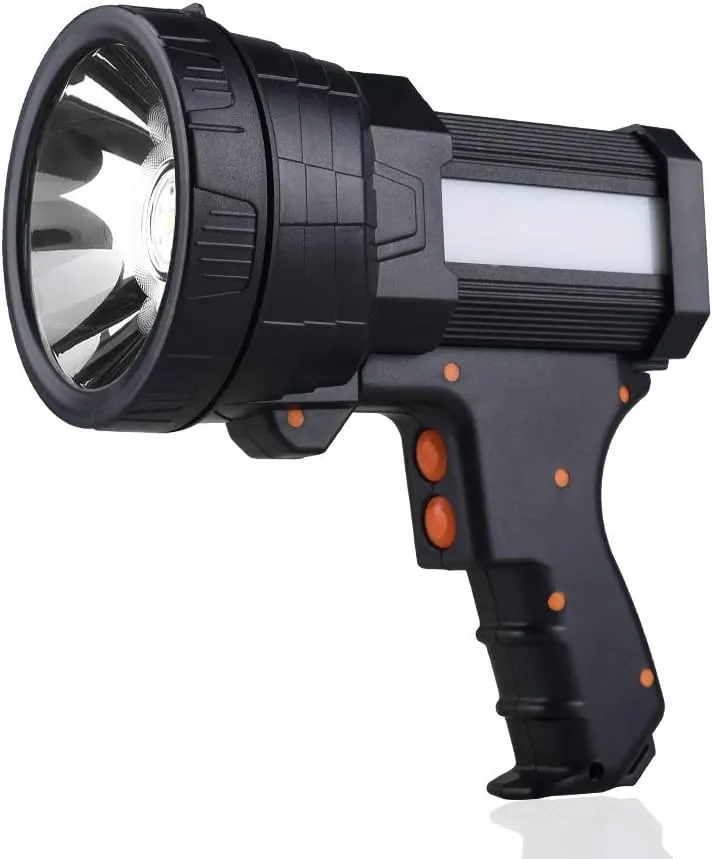 YIERBLUE Rechargeable Spotlight, Super Bright 1000 LM LED Flashlight Handheld Spotlight Long Lasting Large Flashlight Searchlight and Flood Camping Flashlight with Foldable Tripod Black