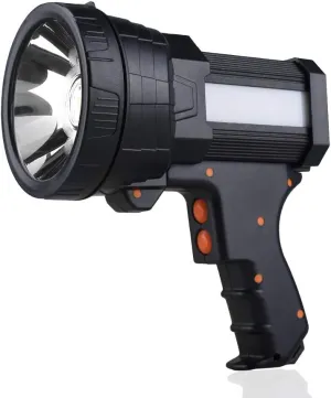 YIERBLUE Rechargeable Spotlight, Super Bright 1000 LM LED Flashlight Handheld Spotlight Long Lasting Large Flashlight Searchlight and Flood Camping Flashlight with Foldable Tripod Black