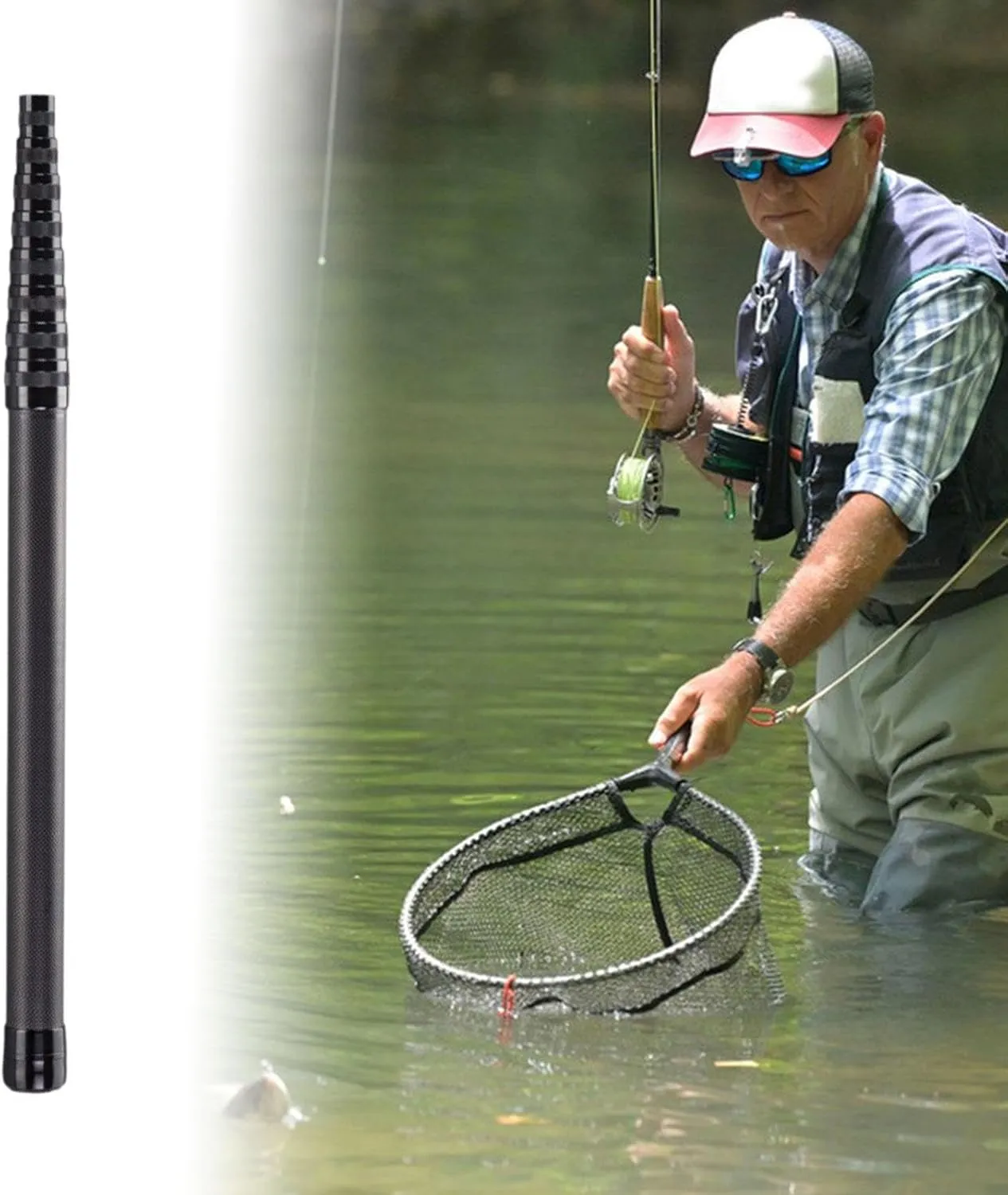 YIJU Fishing Net Pole Accessories for Telescopic Rod with Extended Handle for River and Kayak