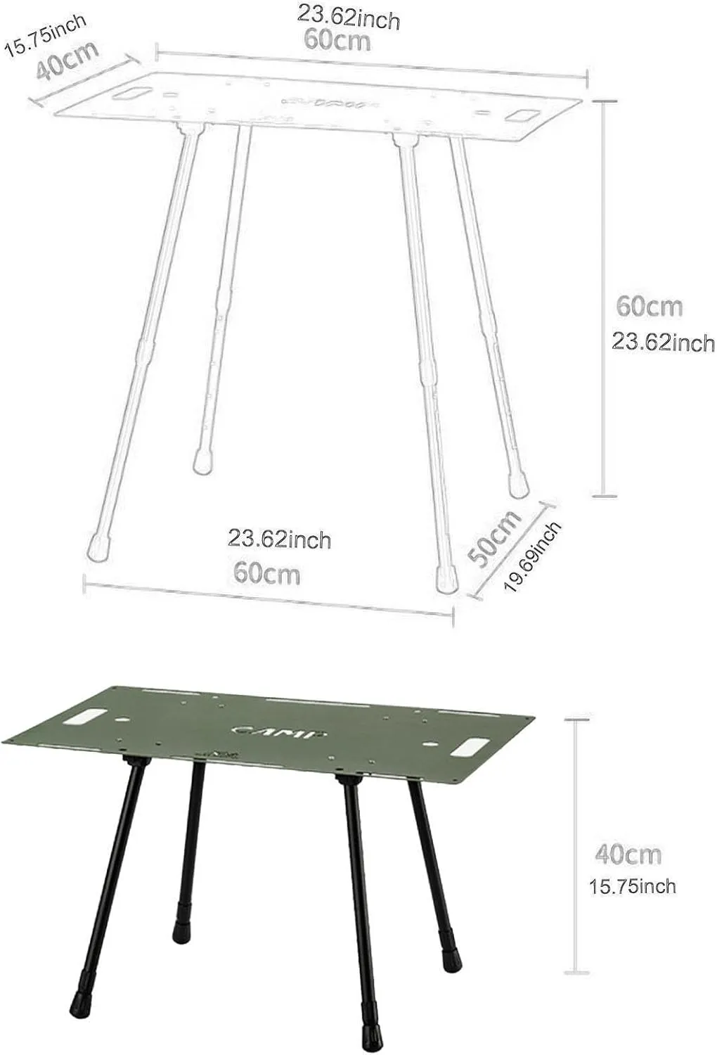 Yiju Folding Table Adjustable Height Multipurpose Stable Outdoor Table Picnic Coffee Table Furniture for Backpacking Hiking Garden, Green