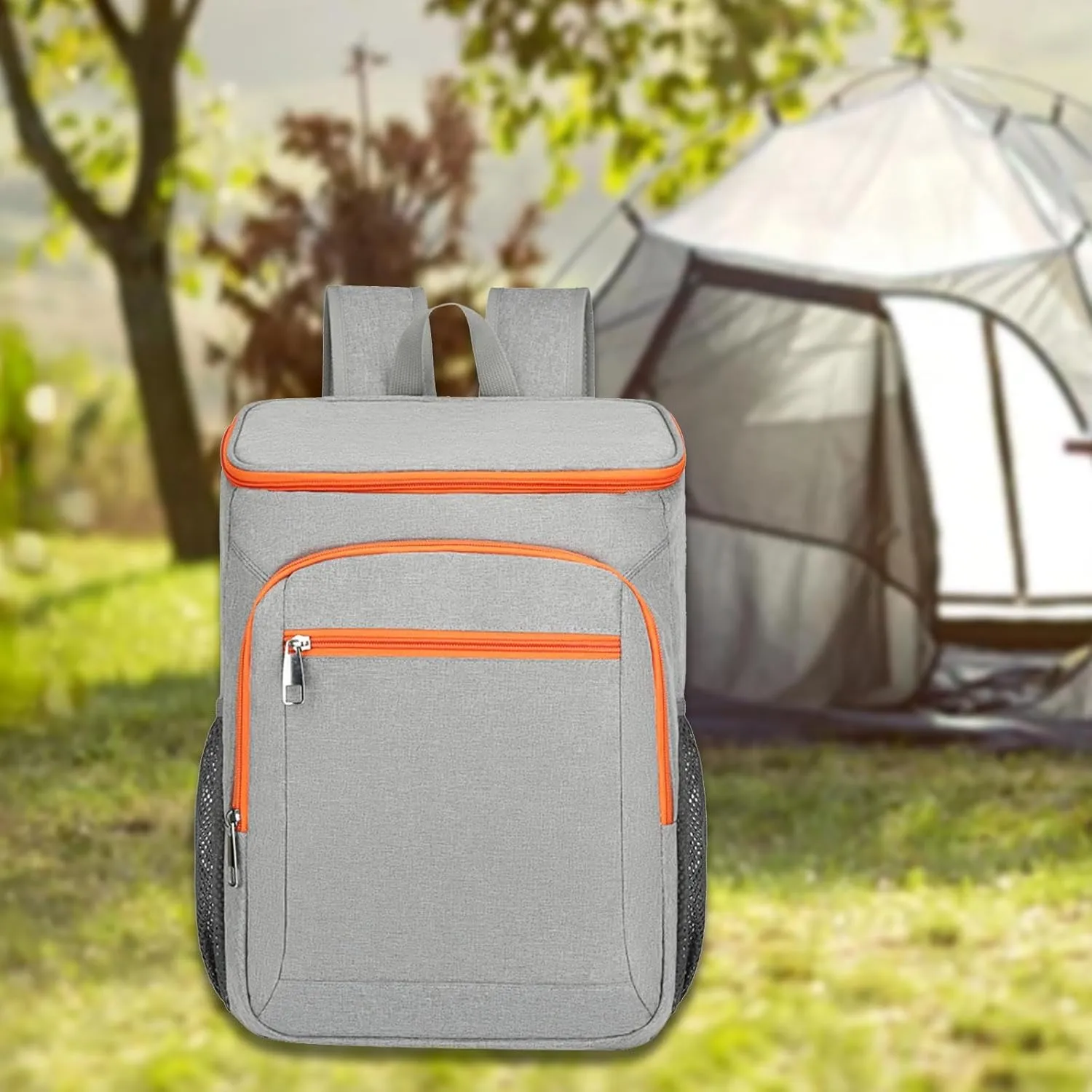 Yiju Insulated Cooler Backpack Thermal Bag Lightweight Adult Cooler Bag Camping Rucksack Cooler Lunch Backpack for Travel Trekking, Gray Color Orange