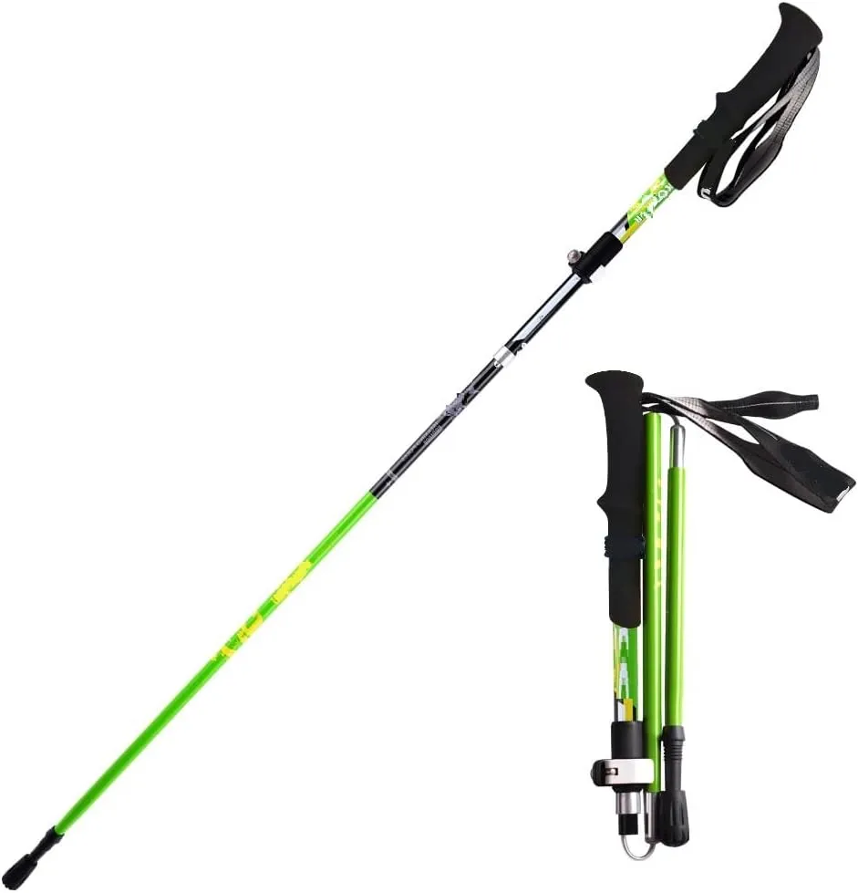 YIRENZUI Carbon Fiber Aluminum Alloy 5 Section Folding Mountaineering Pole,Straight Handle External Lock EVA Handle，The Best Choice (Color : Green, Size : 130cm)