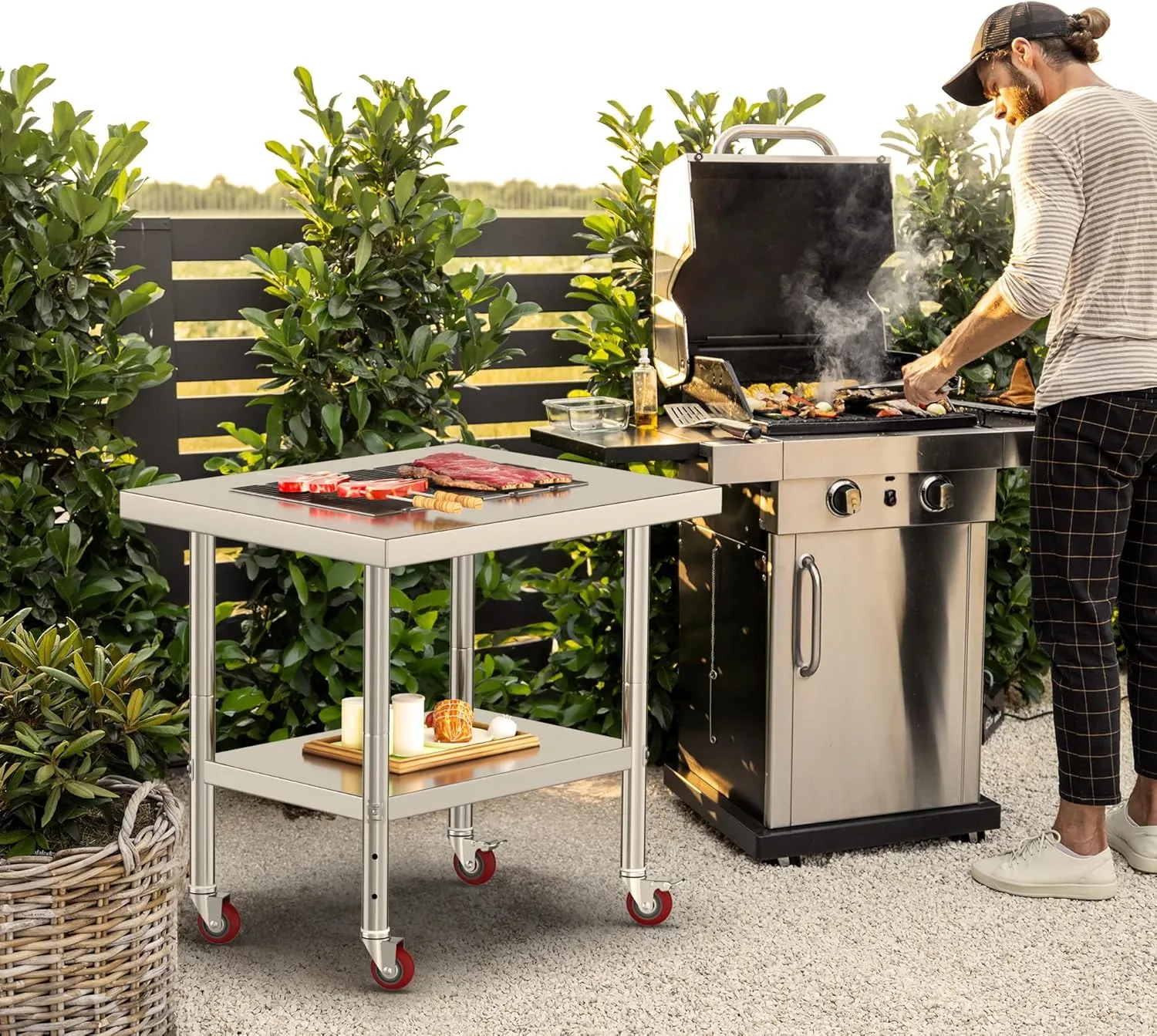 YITAHOME NSF Stainless Steel Table, 30" X 24" Work Table with Wheels, 2 Shelves Metal Prep Worktable for Home Kitchen Restaurant Garage Warehouse Outdoor