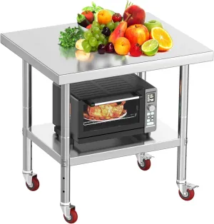 YITAHOME NSF Stainless Steel Table, 30" X 24" Work Table with Wheels, 2 Shelves Metal Prep Worktable for Home Kitchen Restaurant Garage Warehouse Outdoor