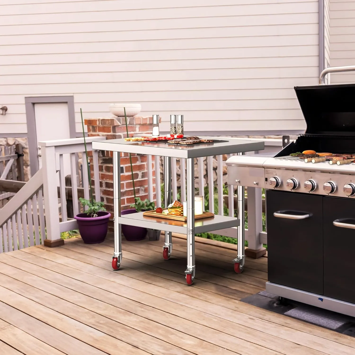 YITAHOME NSF Stainless Steel Table, 30" X 24" Work Table with Wheels, 2 Shelves Metal Prep Worktable for Home Kitchen Restaurant Garage Warehouse Outdoor