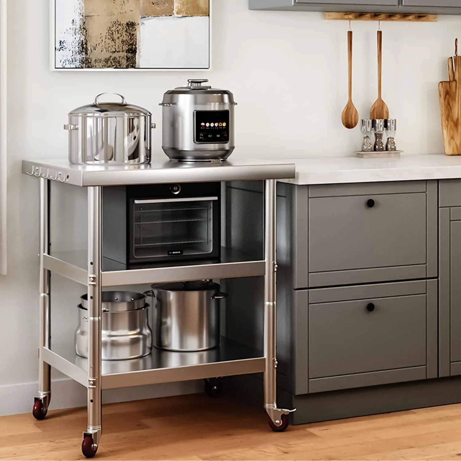 YITAHOME NSF Stainless Steel Table, 36" X 24" Work Table with Wheels, 3 Shelves Metal Prep Worktable for Home Kitchen Restaurant Garage Warehouse Outdoor