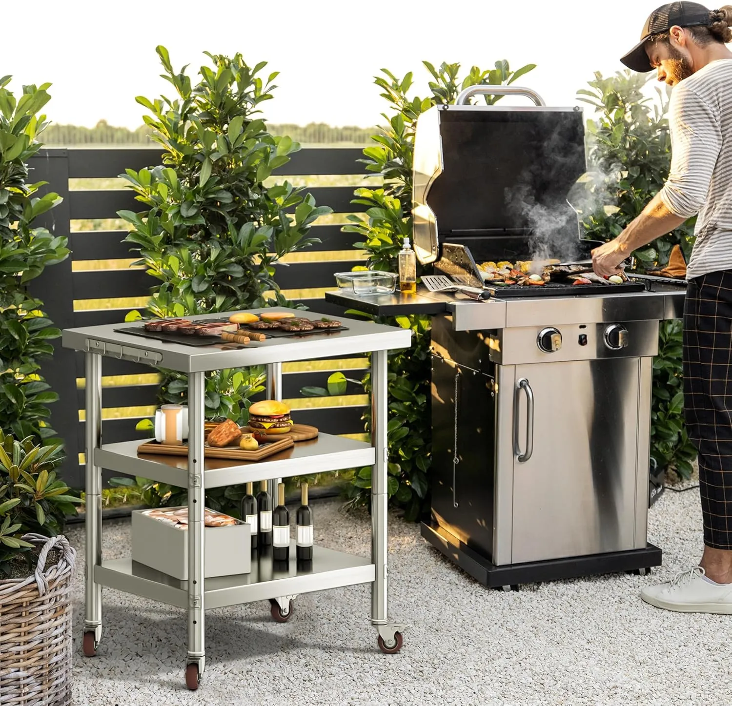 YITAHOME NSF Stainless Steel Table, 36" X 24" Work Table with Wheels, 3 Shelves Metal Prep Worktable for Home Kitchen Restaurant Garage Warehouse Outdoor