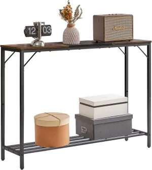 YMYNY Narrow Console Table, 42.1"L Industrial entryway Table, 2 Tiers Sofa Side Table with Storage Shelf, for Entryway, Hallway, Living Room, Foyer, Corridor, Office, Rustic Brown and Black, UHST006HB