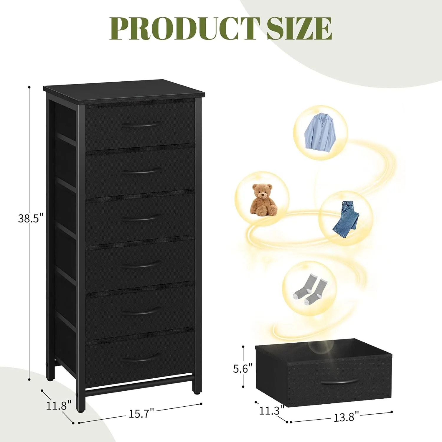 Yoobure Tall Nightstand for Bedroom, Night Stand Side Table for Small Space, End Table for Dorm, Dressers & Chests of Drawers, 6 Vertical Storage Drawers Fabric Dresser for Closet