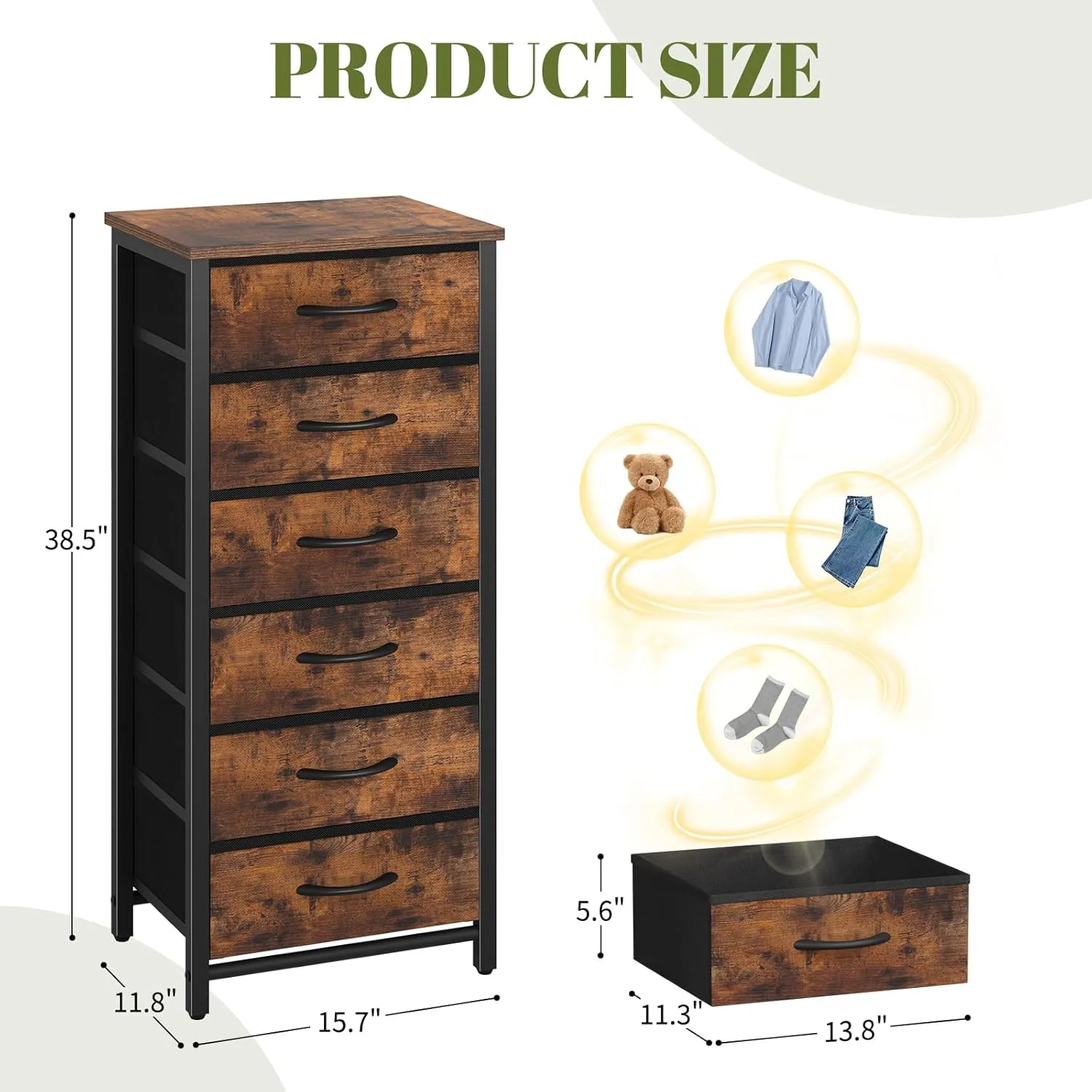 Yoobure Tall Nightstand for Bedroom, Night Stand Side Table for Small Space, End Table for Dorm, Dressers & Chests of Drawers, 6 Vertical Storage Drawers Fabric Dresser for Closet