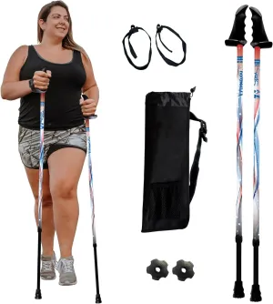 York Nordic Big and Tall Motivator Walking Poles for Balance and Rehab - 2 Pieces - Strong Push Button Locks, Detachable Rubber Feet, Travel Bag - for Heights 4' up to 7' feet and Weights up to 500lbs