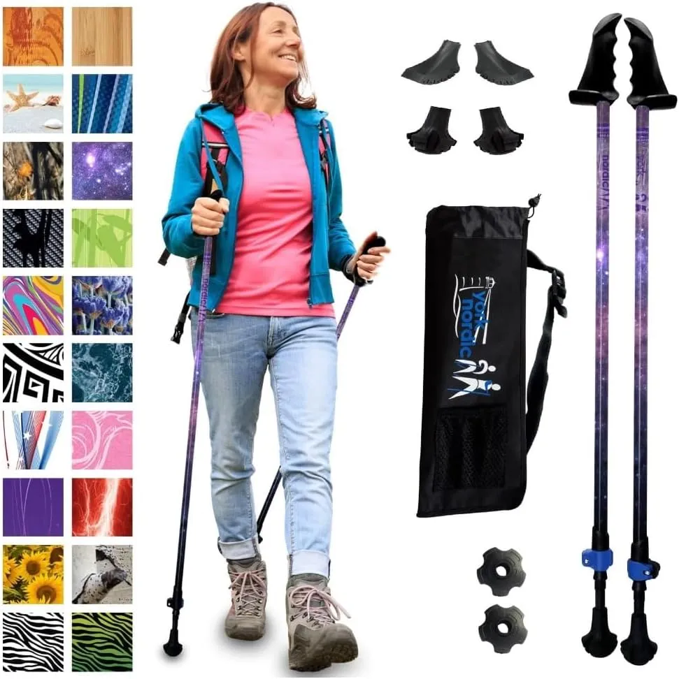 York Nordic Motivator Walking Pole - Galaxy and Four Pack Round Wide Hiking Pole Replacement Feet
