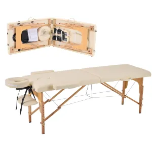 YOUNIKE Massage Table Spa Bed Portable 2 Fold Adjustable Foldable Tattoo Salon Face Cradle Bed Wooden Frame with Non-Woven Bag White