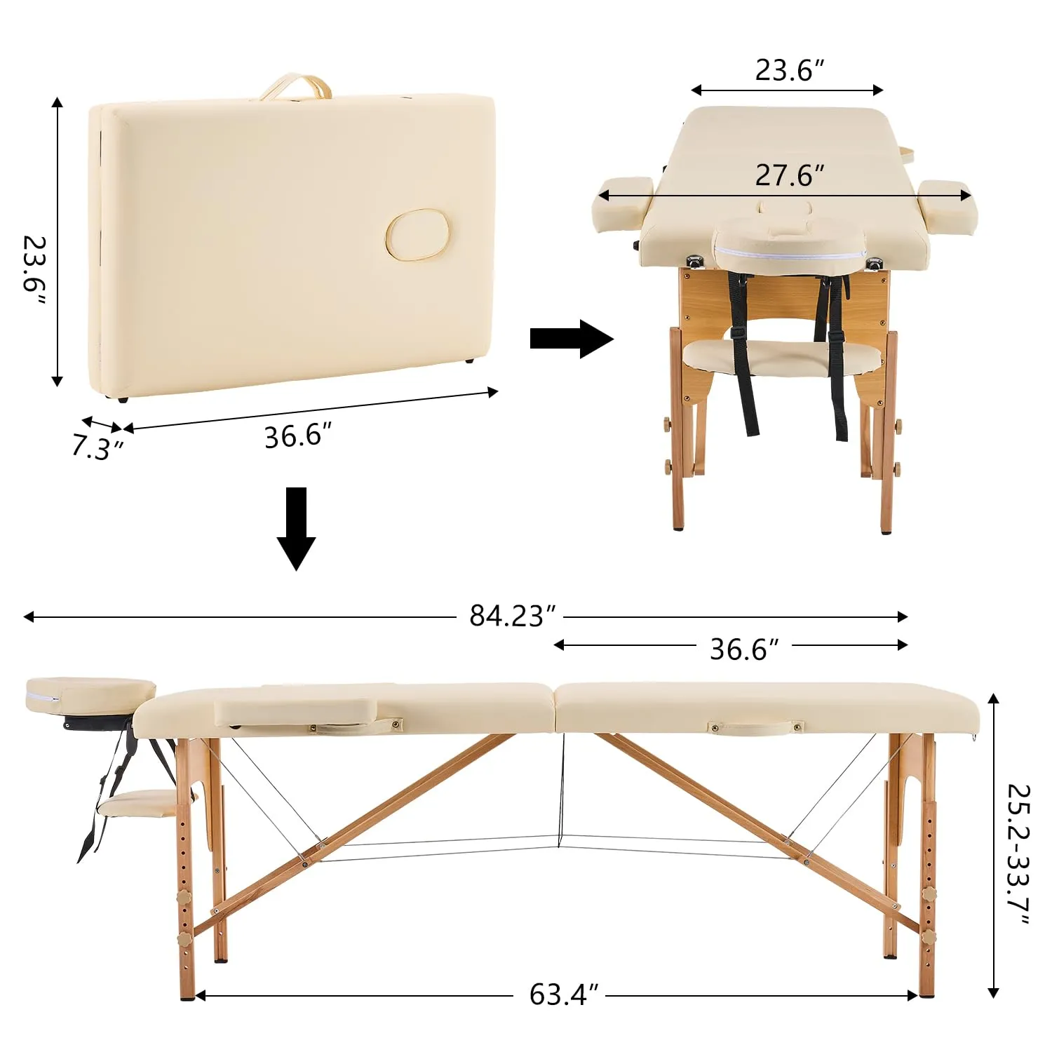 YOUNIKE Massage Table Spa Bed Portable 2 Fold Adjustable Foldable Tattoo Salon Face Cradle Bed Wooden Frame with Non-Woven Bag White