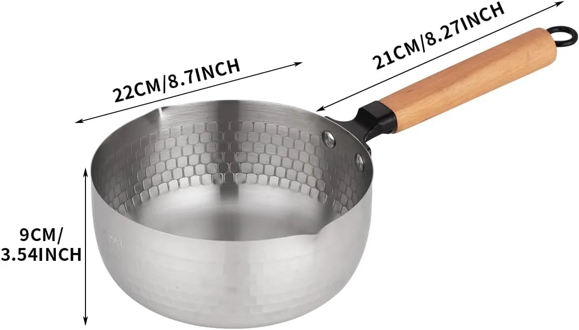 Yukihira Saucepan,Yukihira Pot, 3 Quart Stainless Steel Saucepan Pan Japanese Milk Pot with Wood Handle
