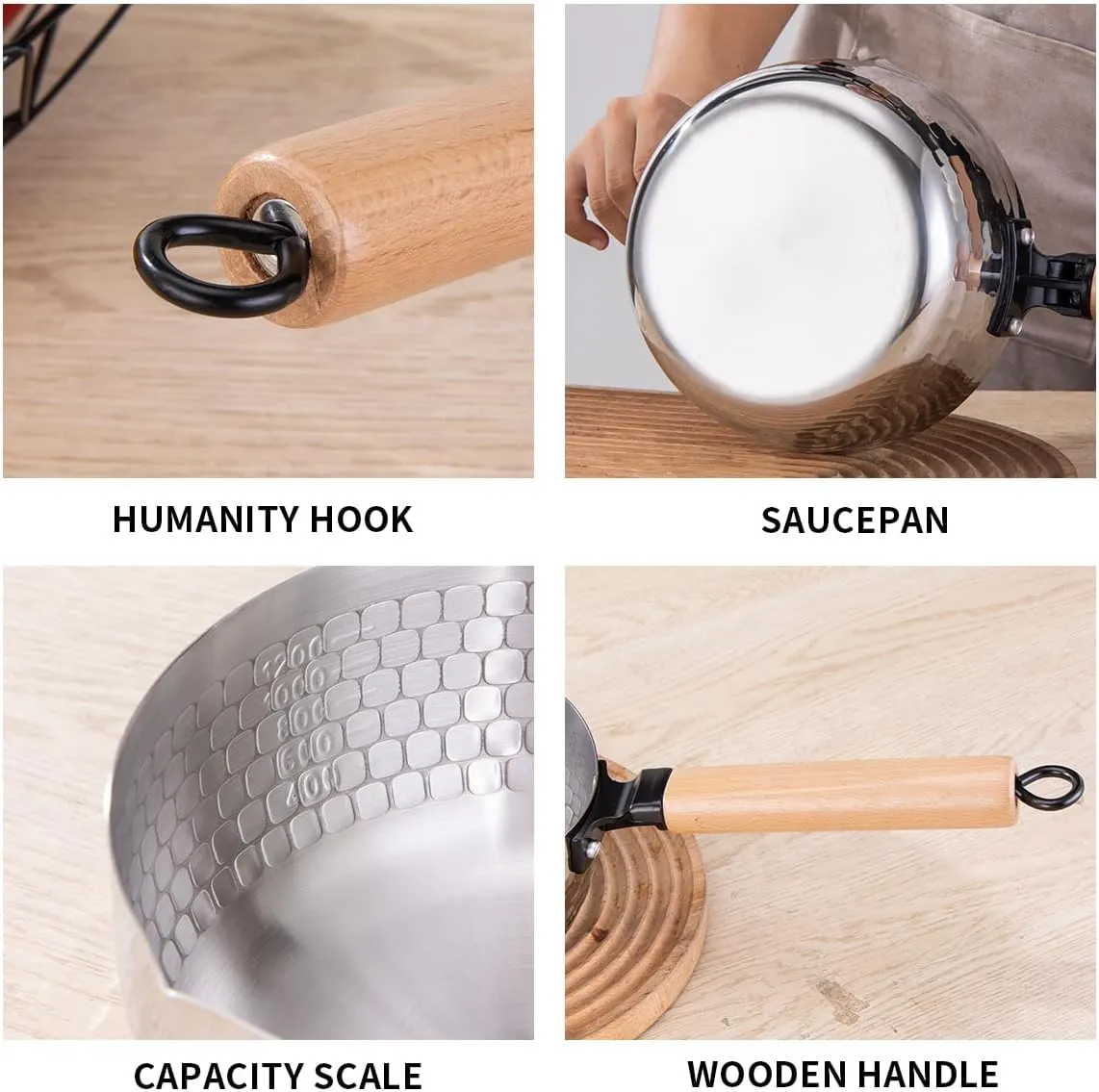 Yukihira Saucepan,Yukihira Pot, 3 Quart Stainless Steel Saucepan Pan Japanese Milk Pot with Wood Handle
